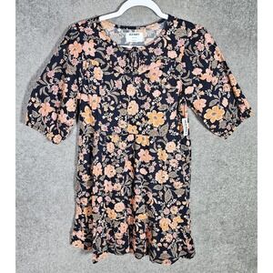 NWT Old Navy Floral Dress Girls Size XL 14-16 Keyhole Ruffle Hem Puff‎ Sleeve